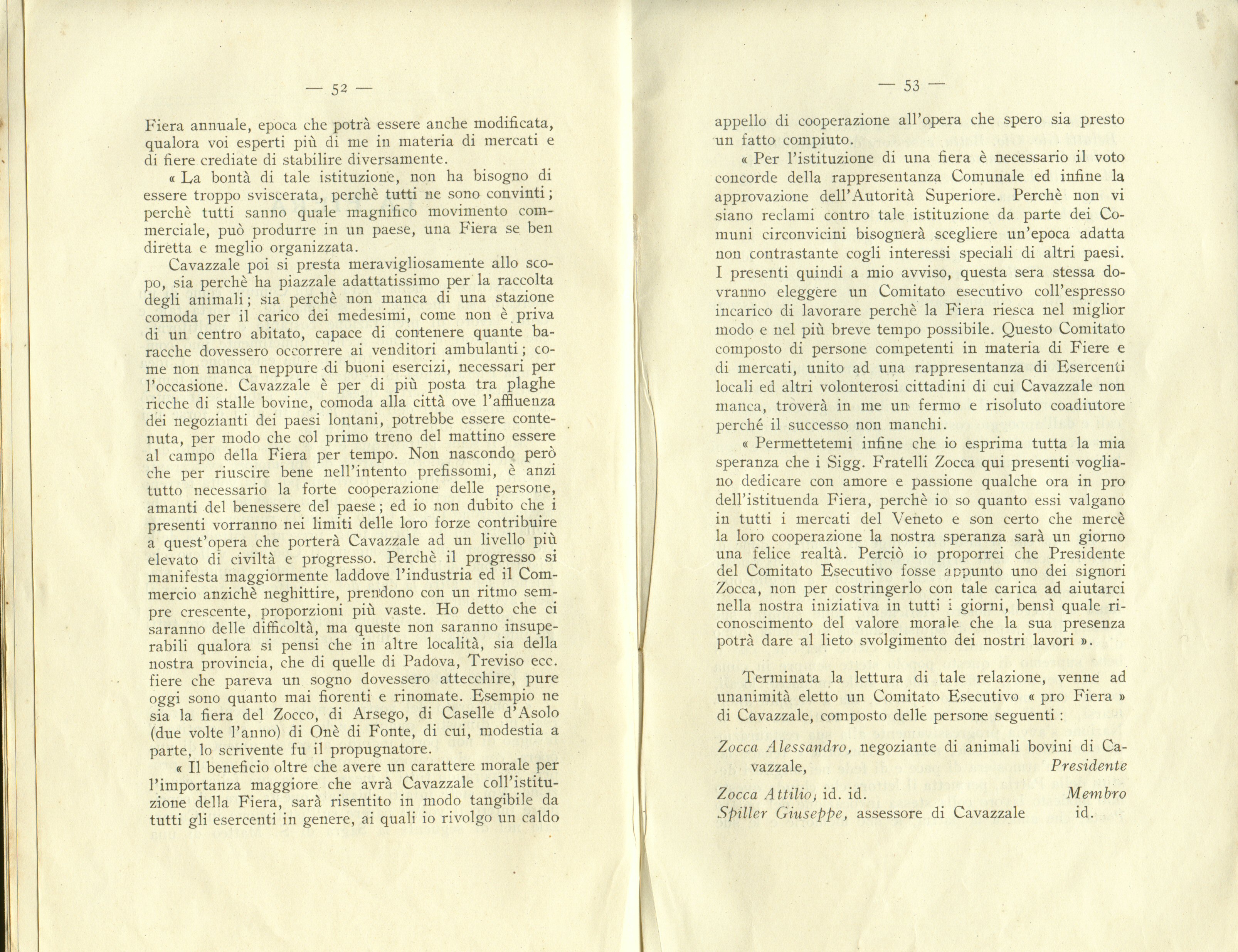 Pagine 52 e 53 del libretto di Davino Pesce sulla Fiera di Cavazzale
